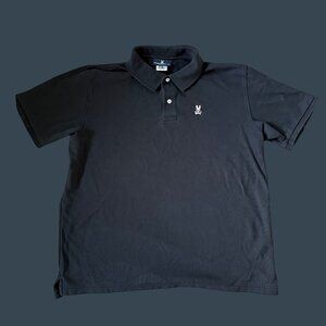 Psycho Bunny Mens Black Polo Shirt Cotton Short Sleeve Embroidered Bunny Logo Si